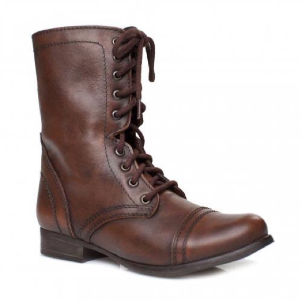 Steve Madden Troopa Brown Leather Combat Boots
